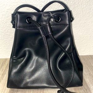 Black Uniqlo Faux Leather Drawstring Bag